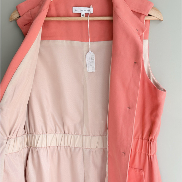 Matison Stone Tencel Button Up Utility Shirt Dress 10 Pocket Lined Coral Peach - Picture 6 of 16